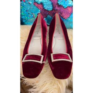 Dolce & Gabbana Red Velvet Rhinestone, Buckle Loafer Ballet Flat W 9 (39.5) Shoe